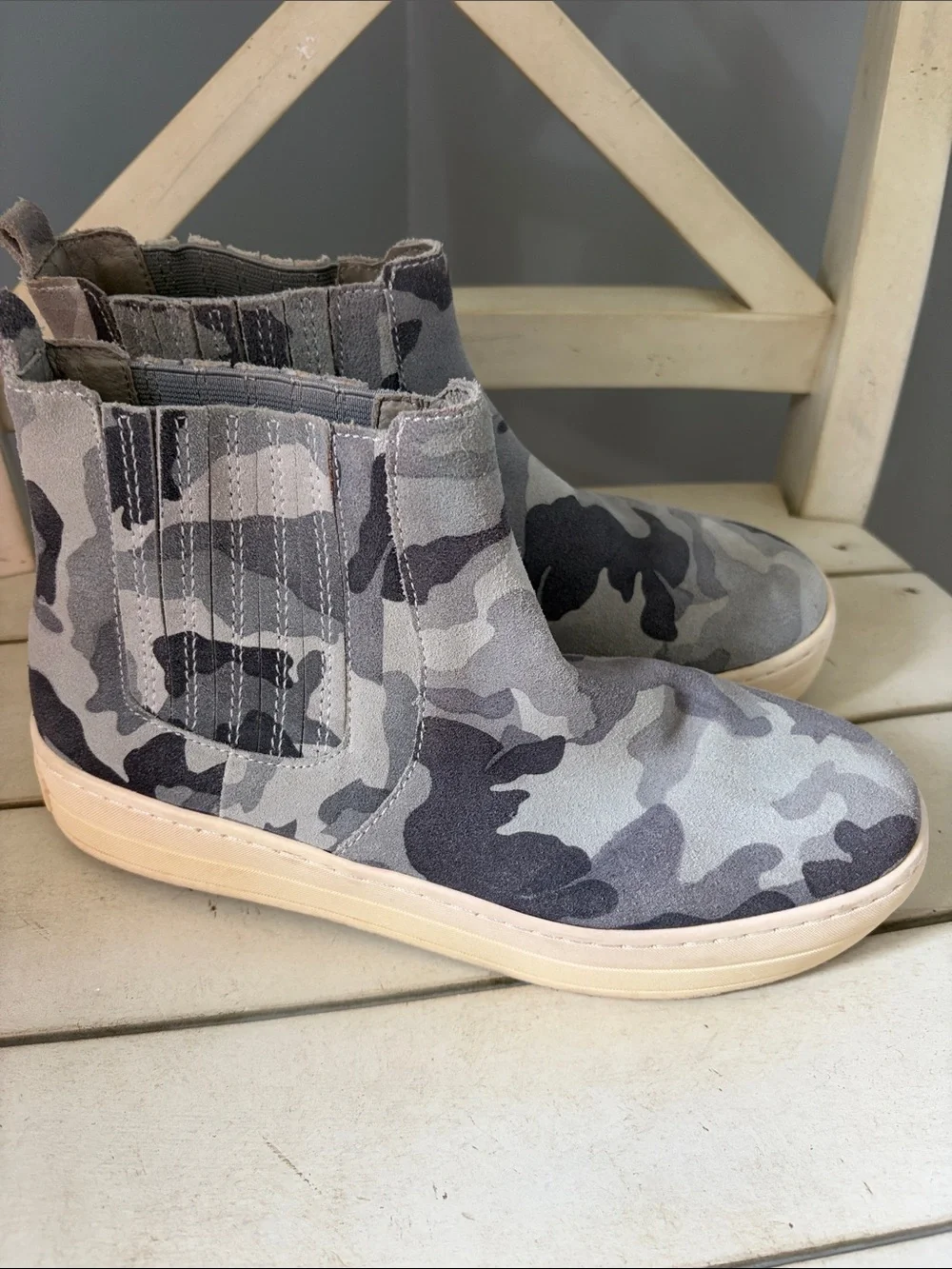 J Slides Grey Camo Slip-On Chelsea Sneakers